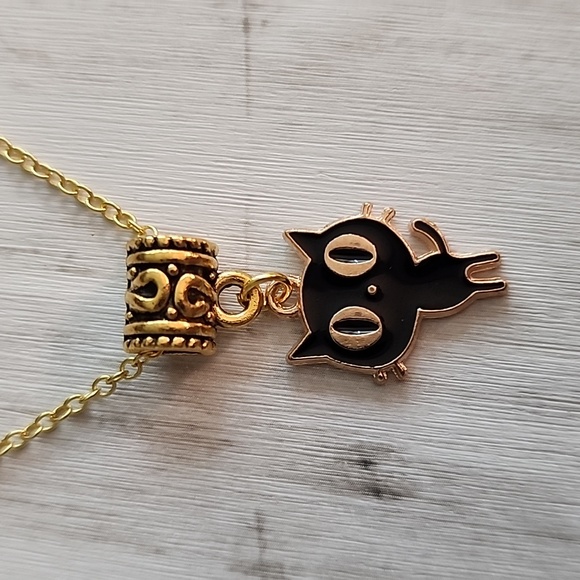 Fashion Jewelry Jewelry - Cat  Black Enamel Gold  925S Chain 18 inches NYG